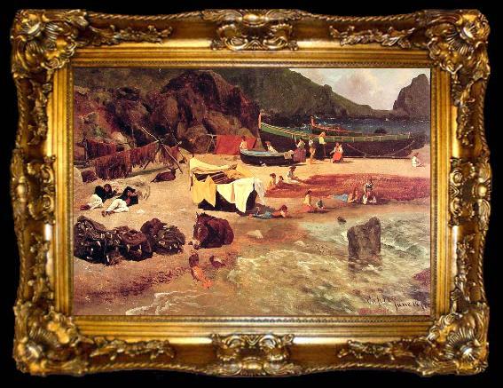framed  Albert Bierstadt Fishing Boats at Capri, ta009-2